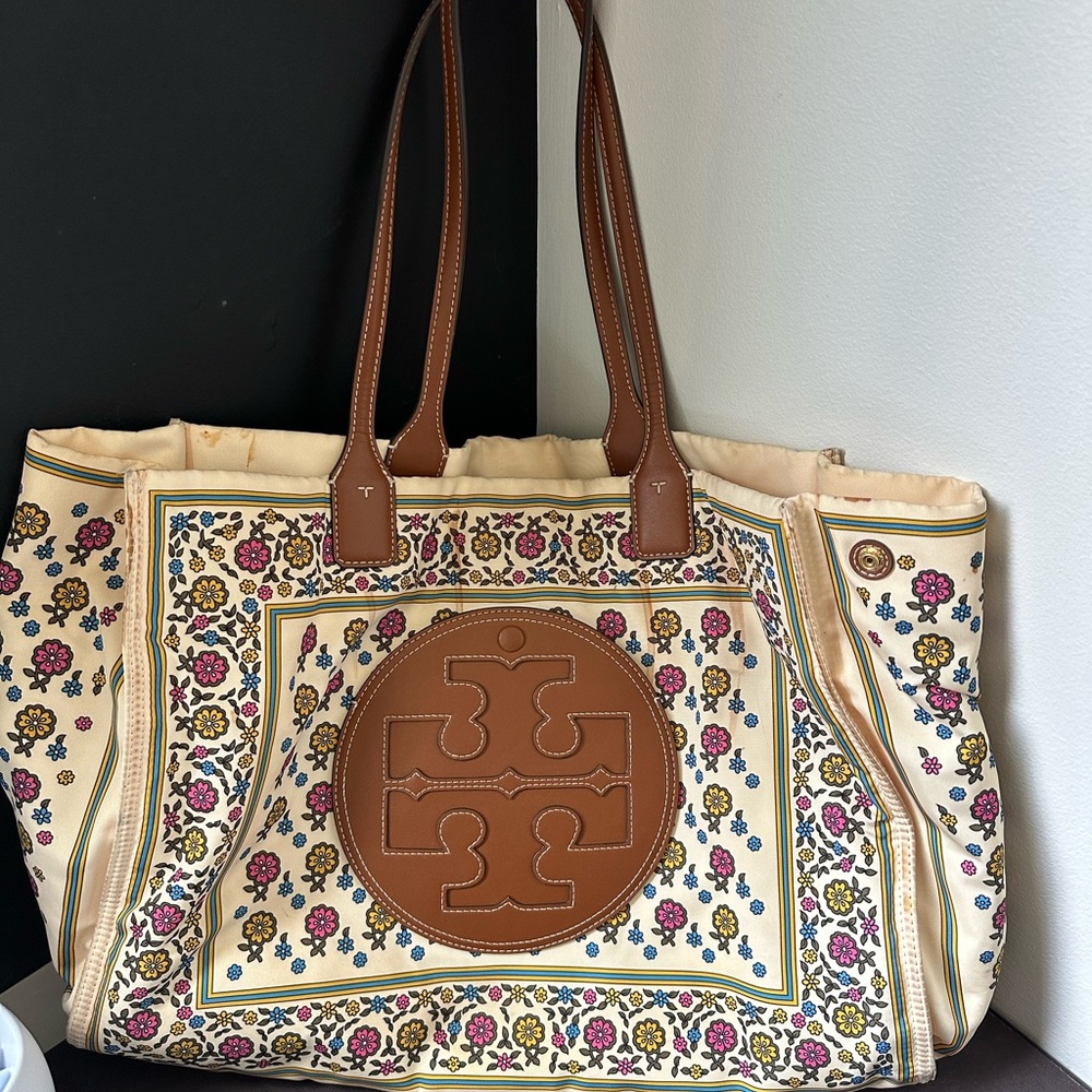 Tory Burch Ella Floral Tote Bag - Cream and Brown